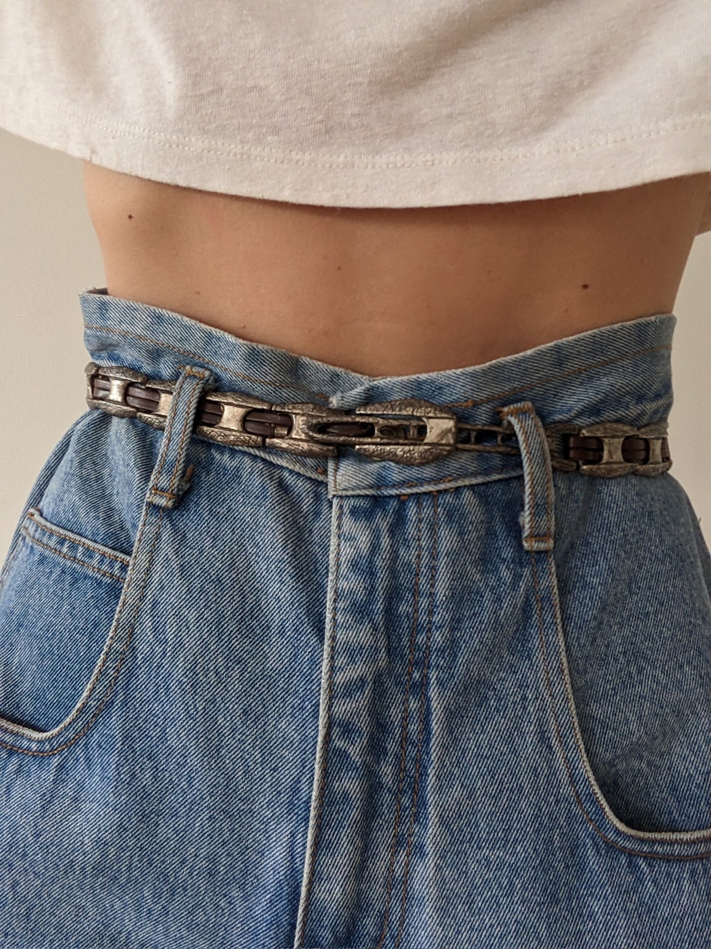 Vintage Silver Chain & Leather Belt