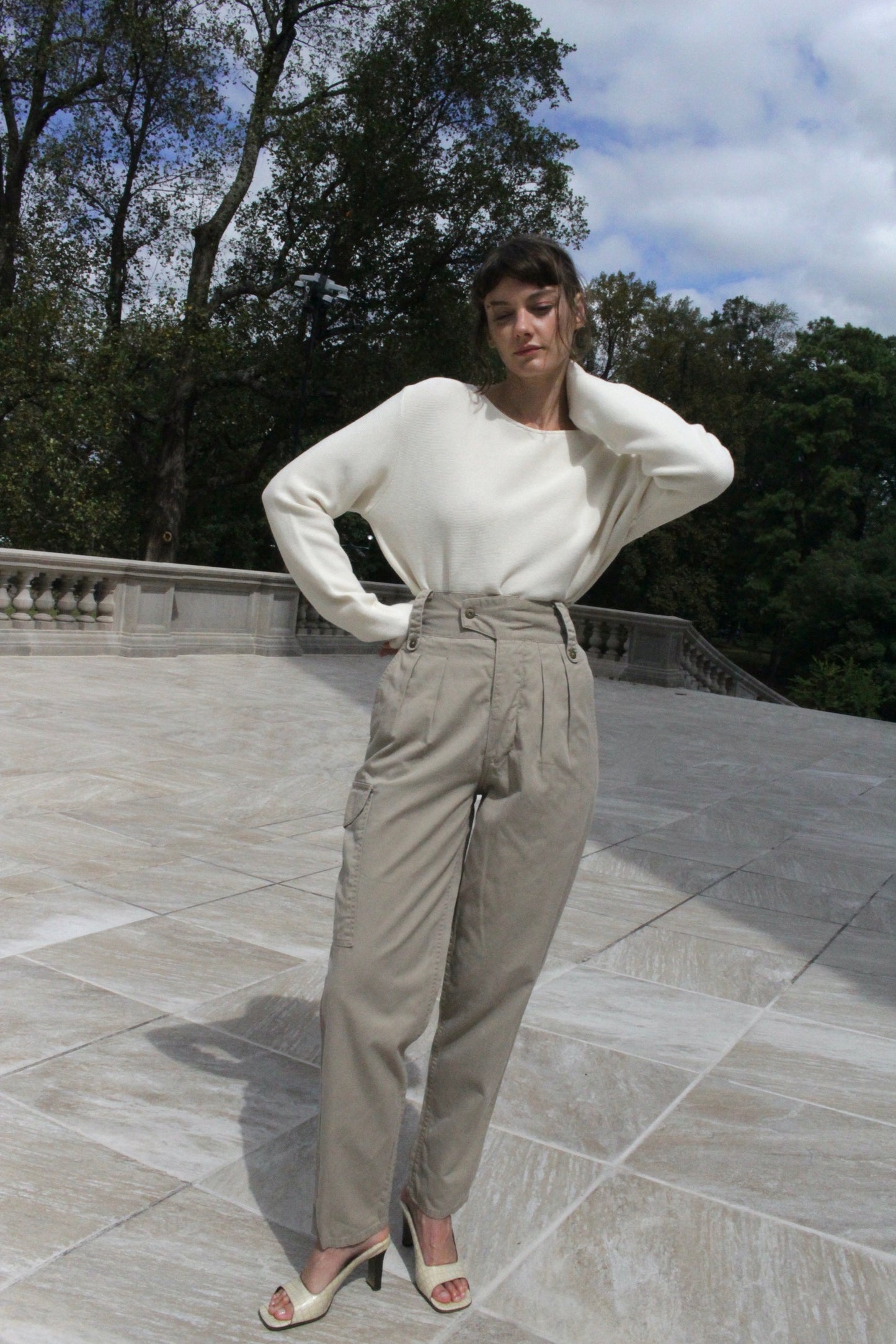 Vintage Pleated Cotton Twill Cargo Pants