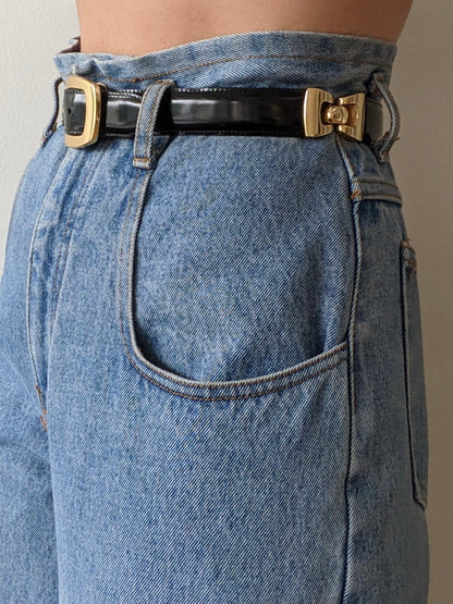 Vintage Segmented Ink Black Patent Leather Belt
