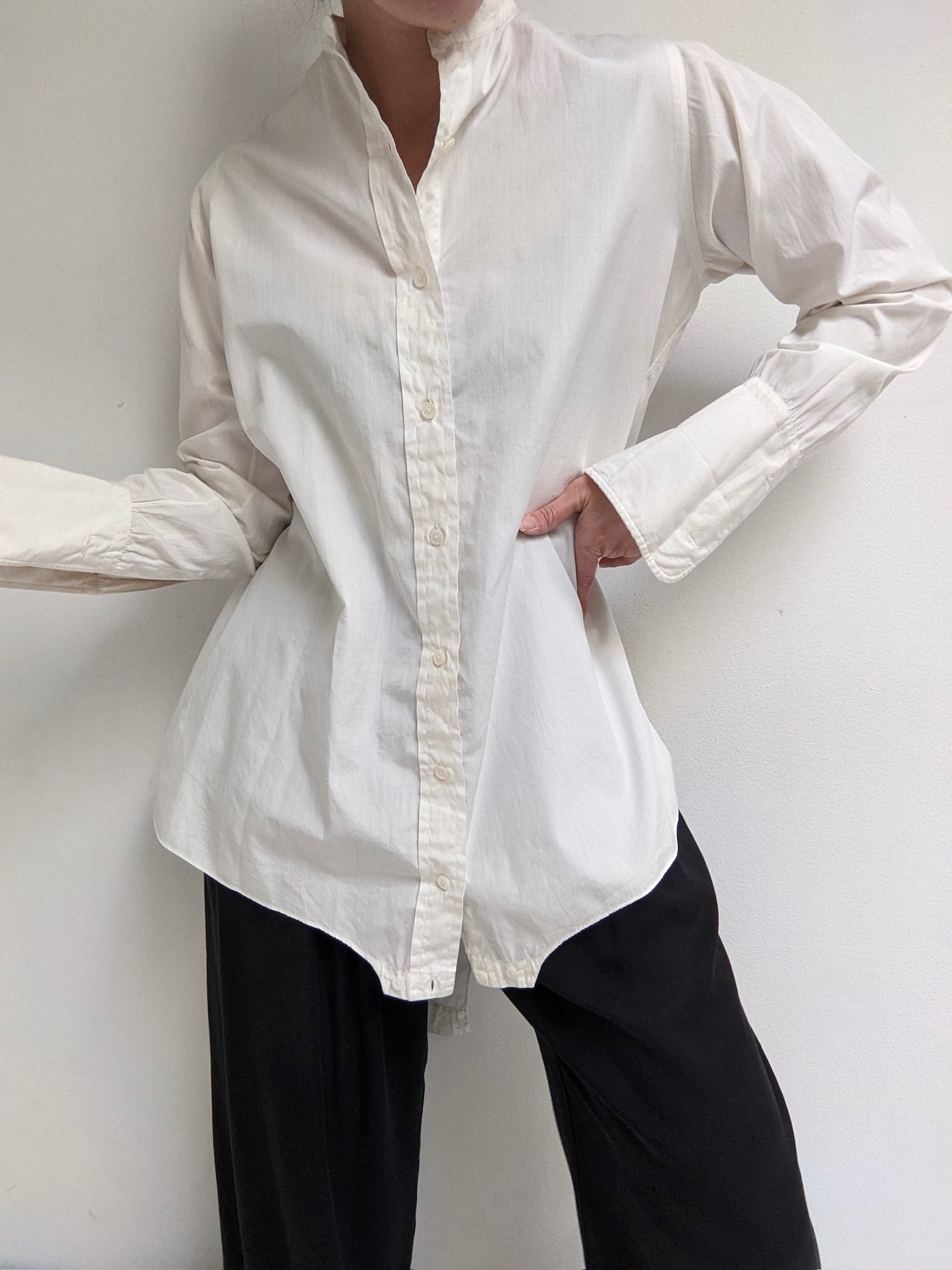 Vintage Eggshell Cotton Collarless Shirt