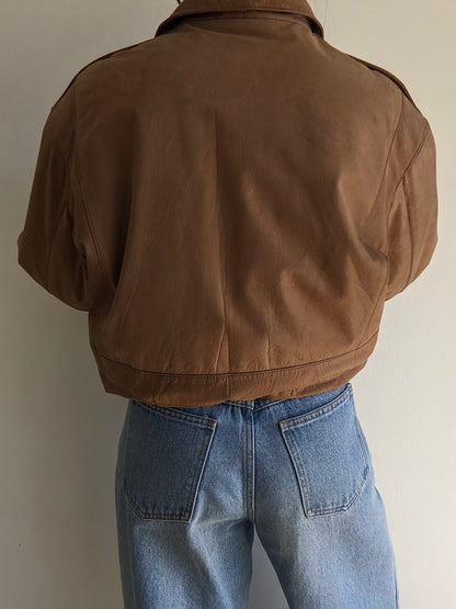 Vintage Faded Toffee Leather Bomber
