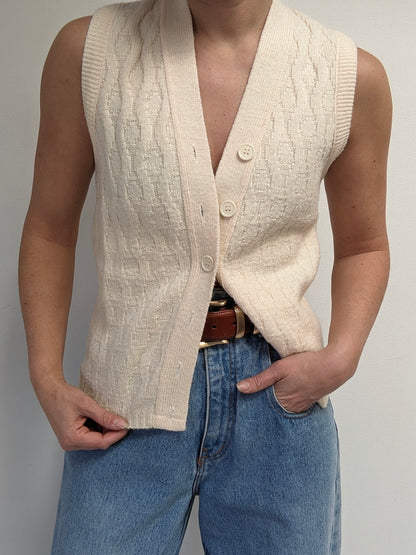 Vintage Cream Knit Sweater Vest