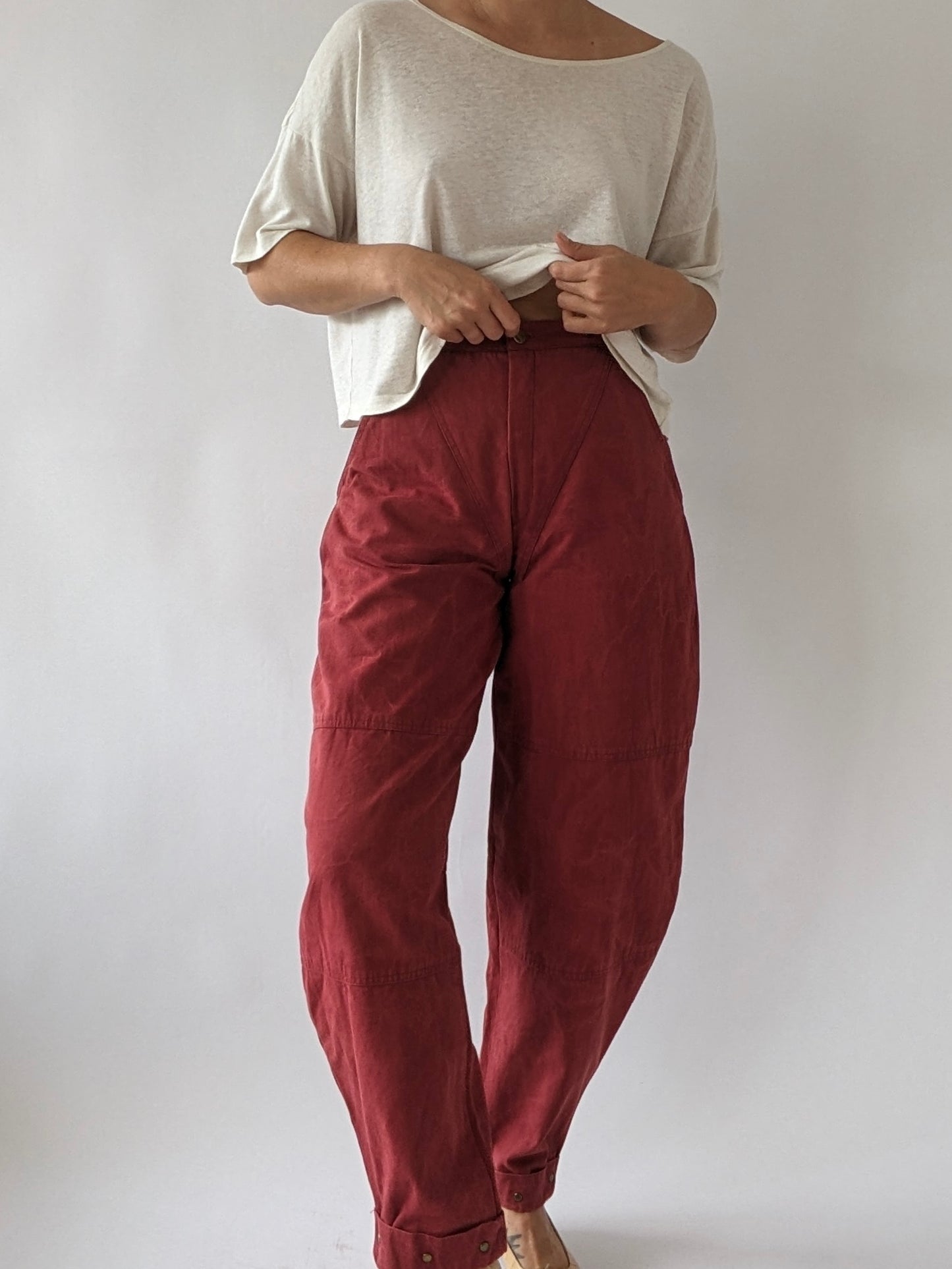 Vintage Brick Red Wide Curve Pants
