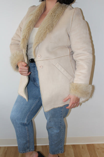 Vintage Latte Faux Suede & Fur Coat