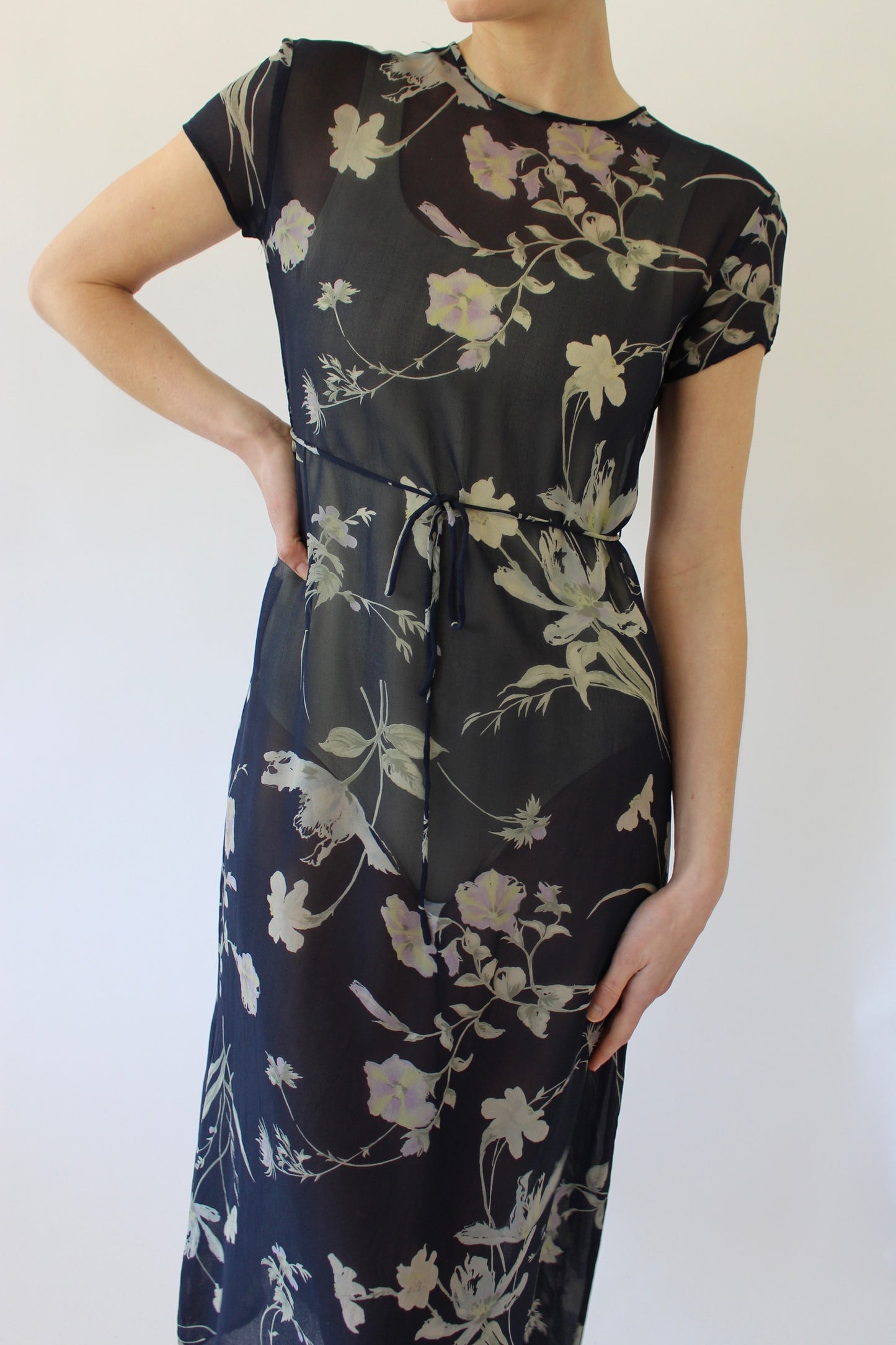 Vintage Sheer Floral Silk Dress