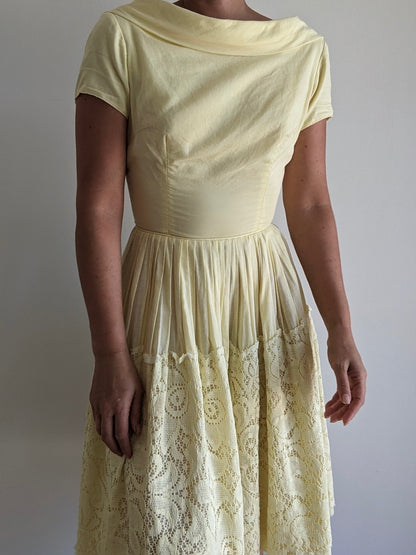 Vintage Butter Yellow Lace Dress
