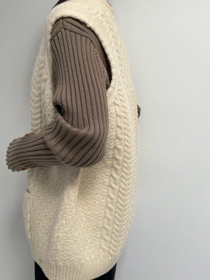 Classic Vintage Cream Fisherman Wool Sweater Vest