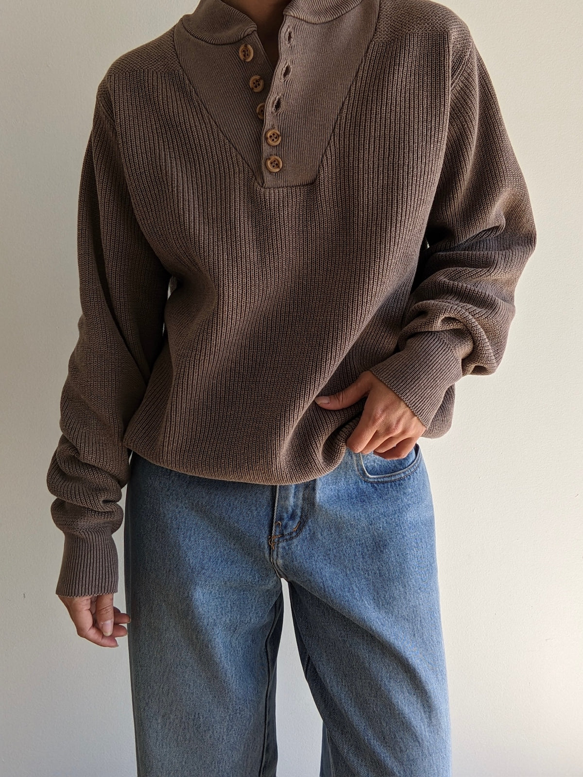 Favorite Vintage Taupe Cotton Henley