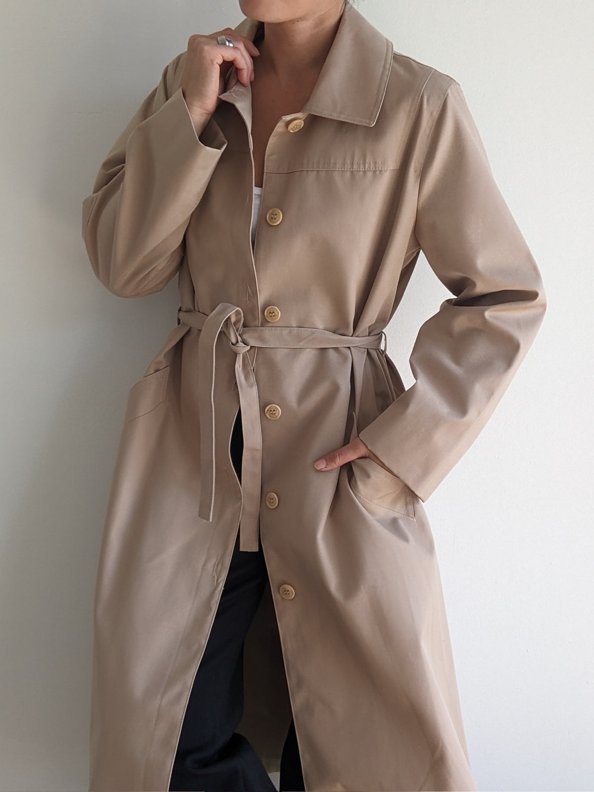 Vintage Belted Khaki Trench Coat
