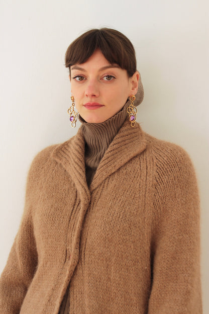 Vintage Ribboned Gold & Faux Amethyst Gem Earrings