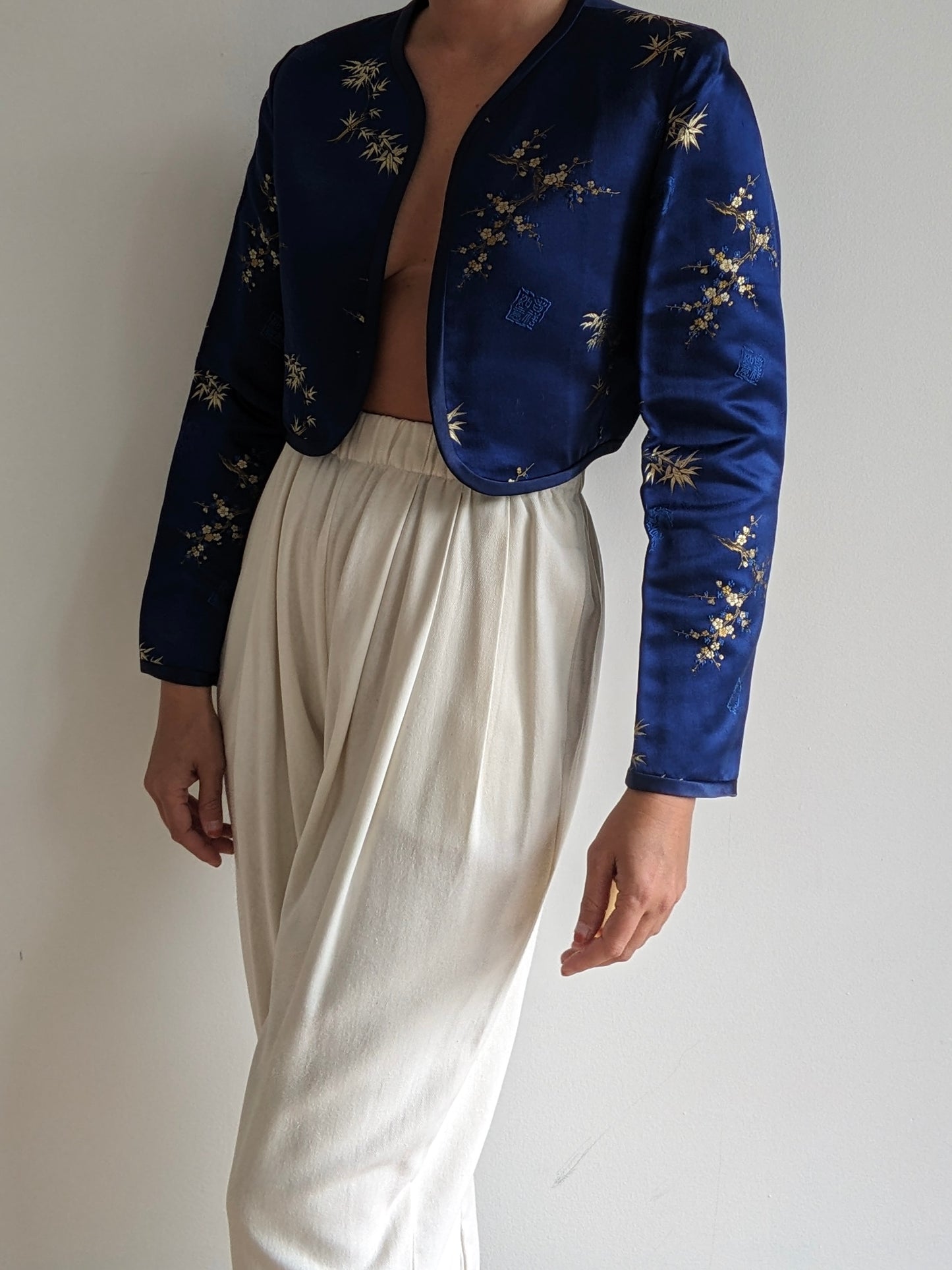 Beautiful Vintage Midnight Silk Embroidered Bolero