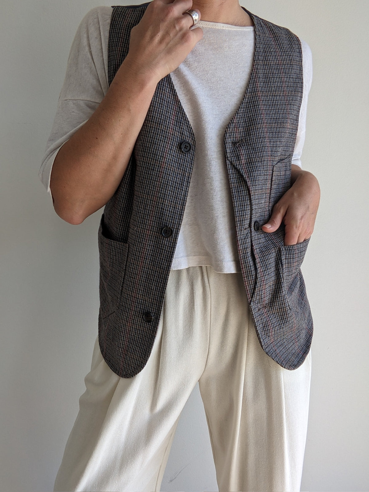 Plaid Wool Pocket Vest
