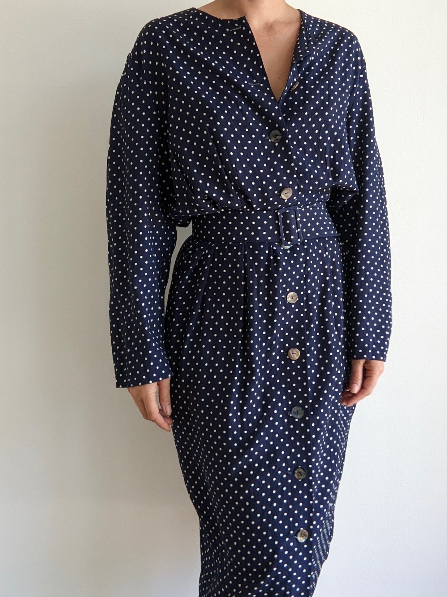 Vintage Belted Polka Dot Dress