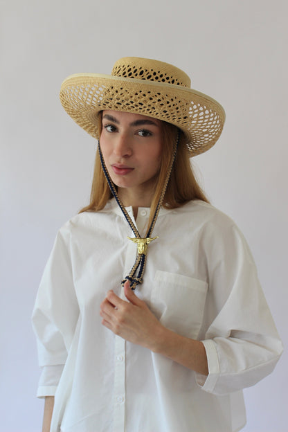 Favorite Vintage Woven Straw & Bullhead Strap Hat