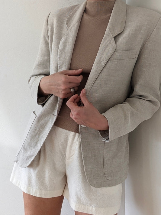 Vintage Stone Woven Linen Blazer