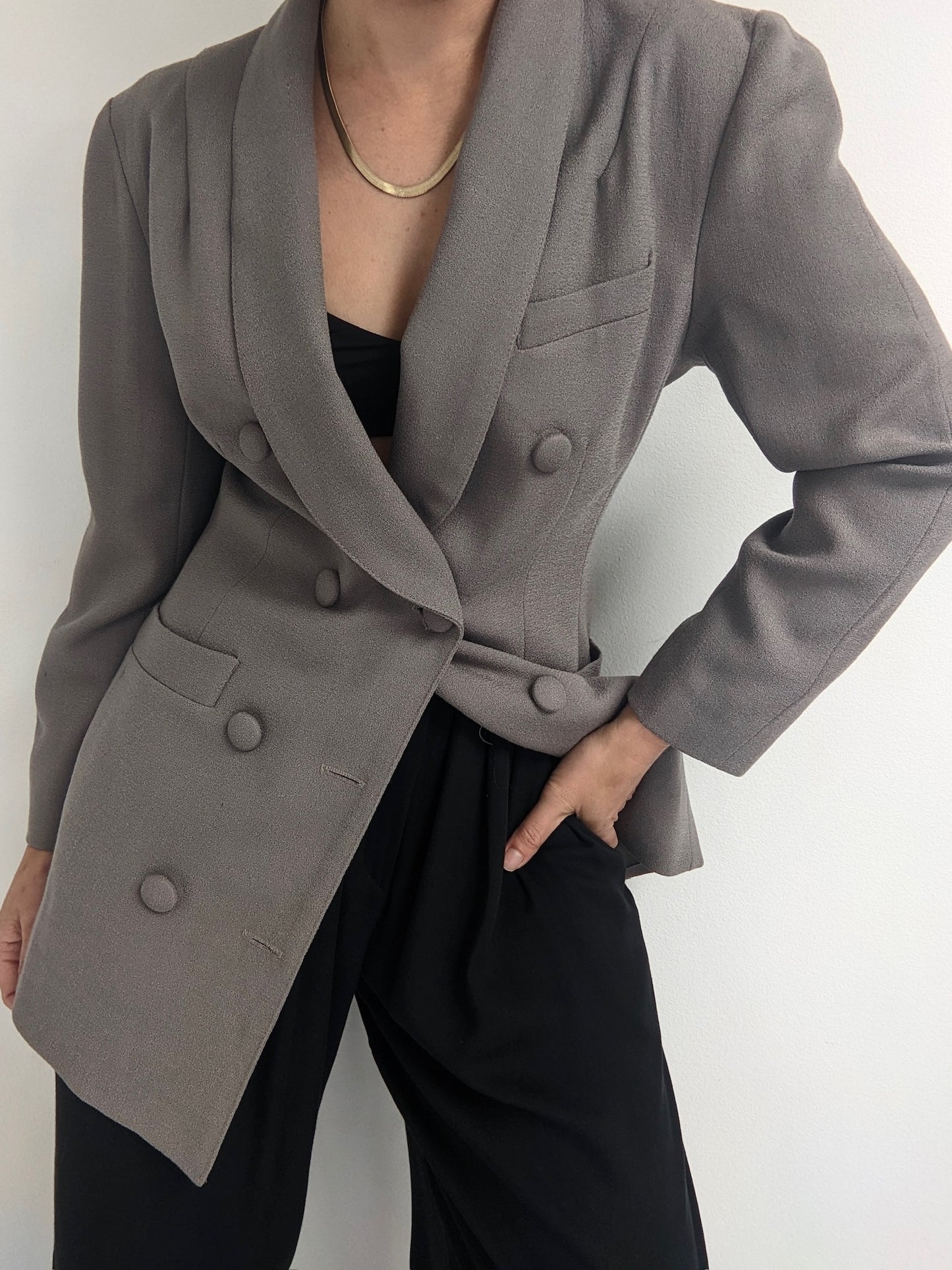 Vintage Taupe Wool Double-Breasted Blazer