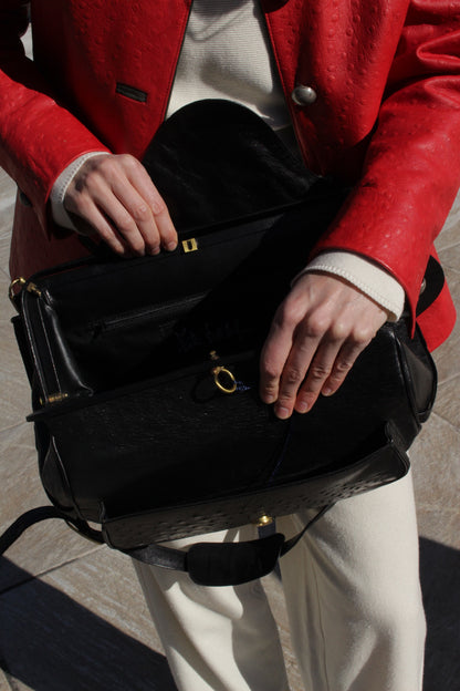 Rare Vintage Titti Dell'Acqua Genuine Ostrich Messenger Bag