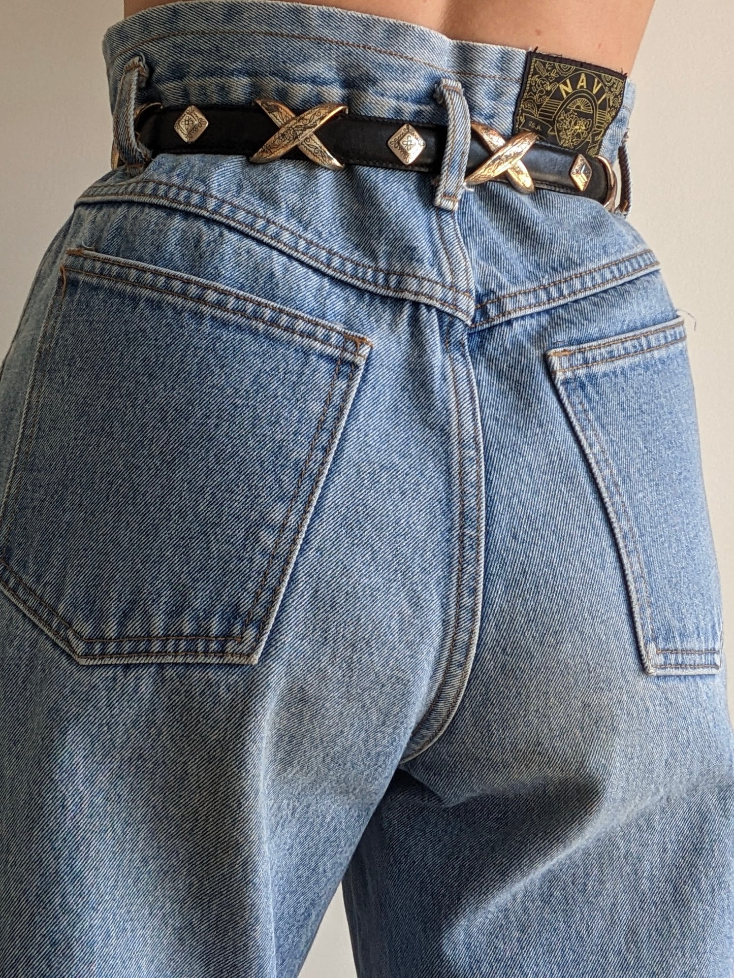 Vintage Black Leather & Silver Hardware Belt