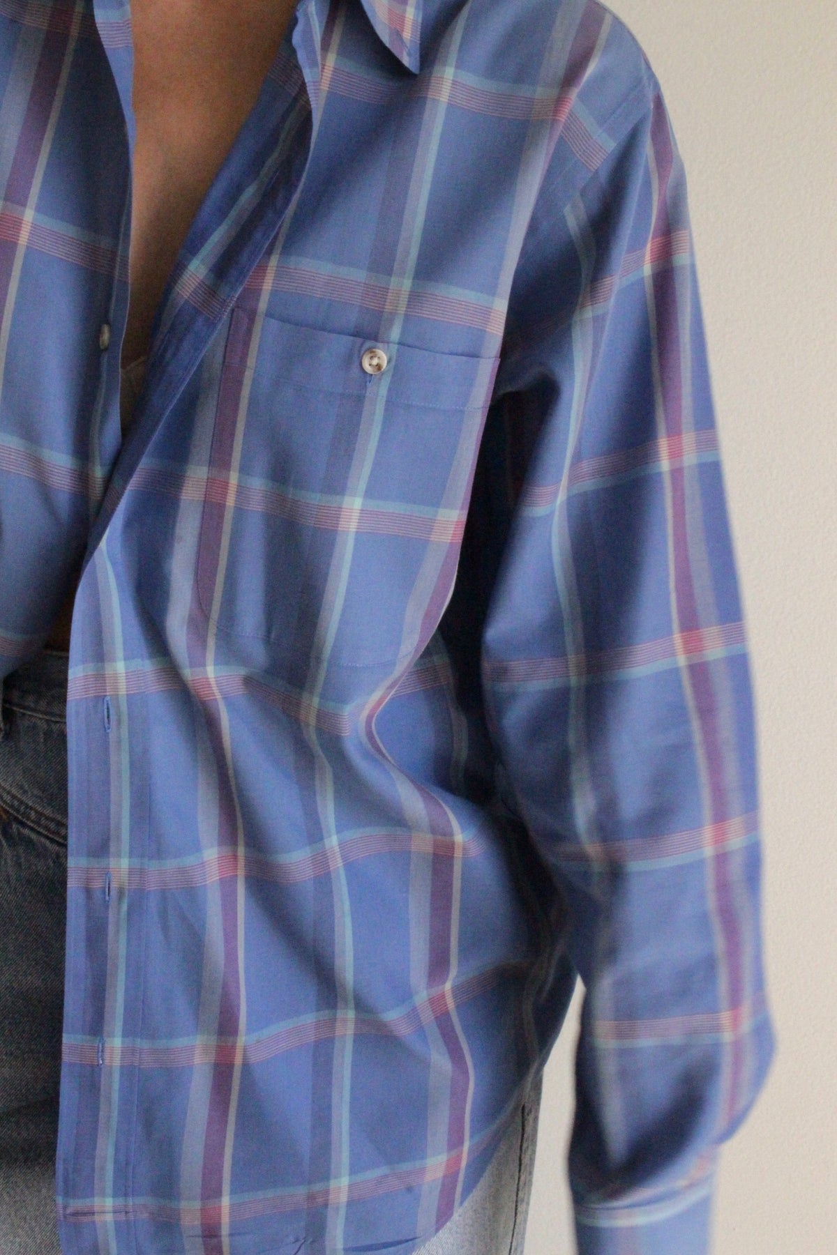 Vintage Christian Dior Sky Blue Plaid Button Down