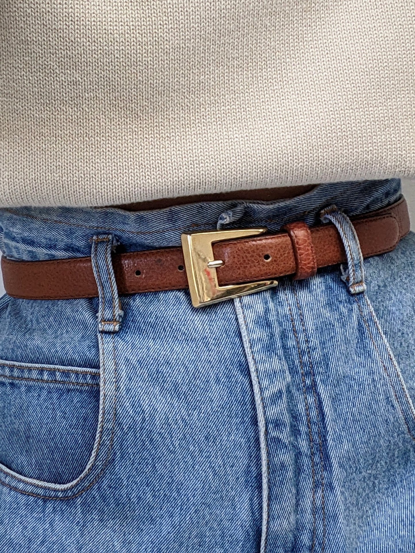 Vintage Cognac Pebbled Leather Belt