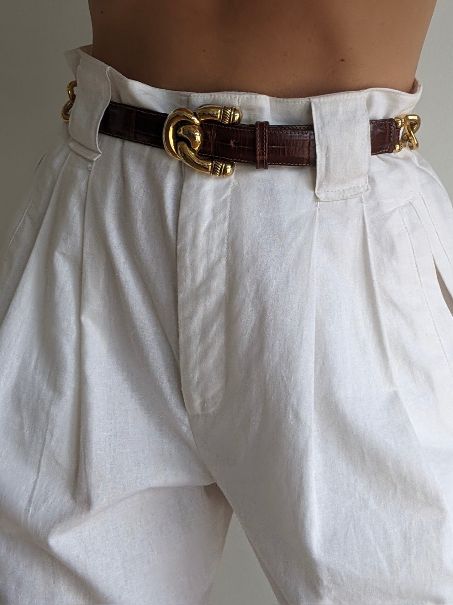 Vintage Gold Link & Embossed Italian Leather Belt