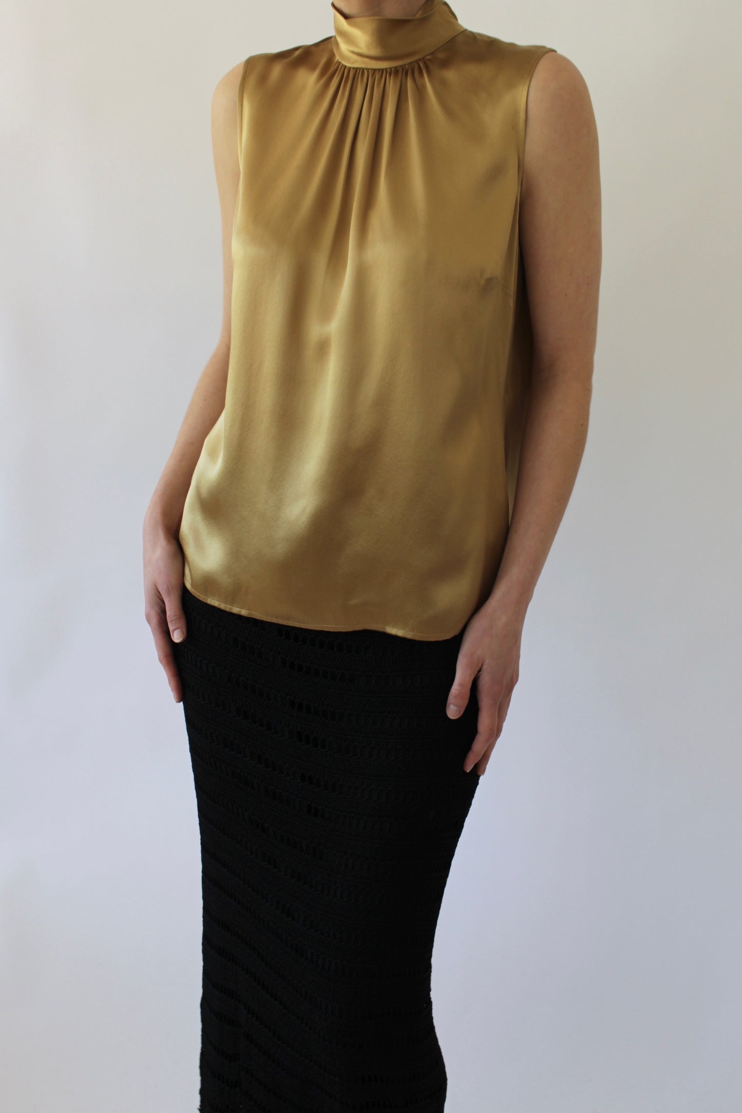 Vintage Sleeveless Bronze Silk Blouse