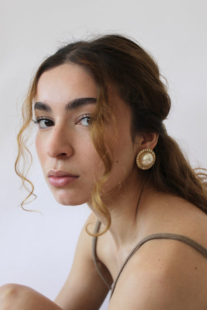 Vintage Stud-Framed Faux Pearl Earrings