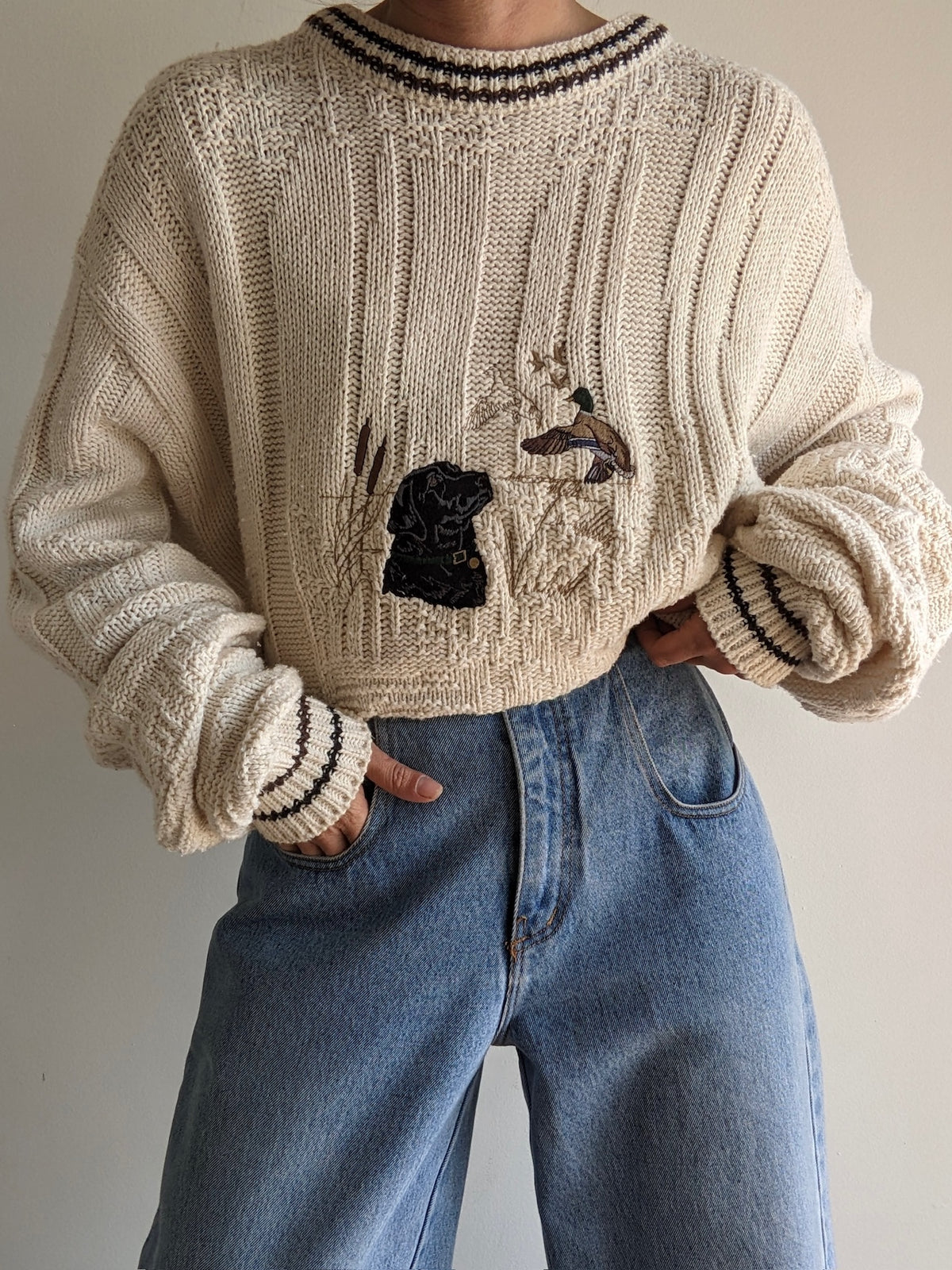 Favorite Vintage Embroidered Dog & Duck Sweater
