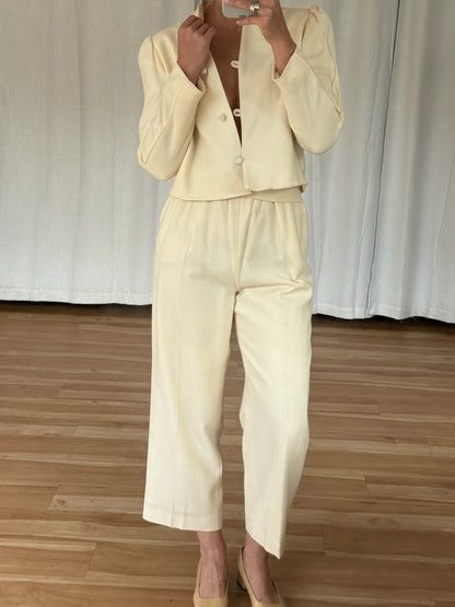 Vintage Buttercream Crepe Wool Pantsuit