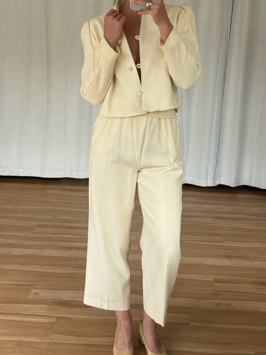 Vintage Buttercream Crepe Wool Pantsuit