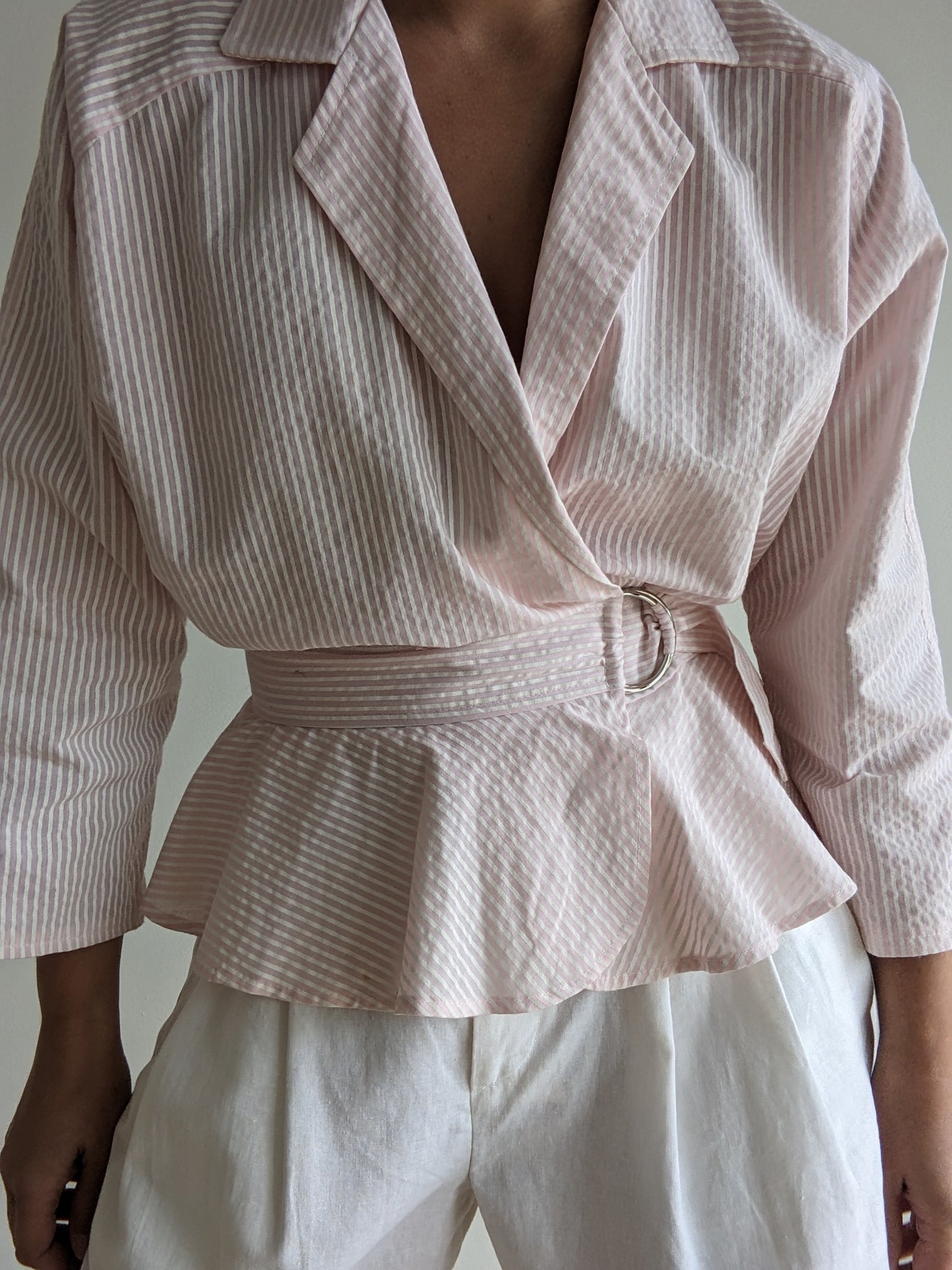 Lovely Vintage Striped Peplum Wrap Blouse