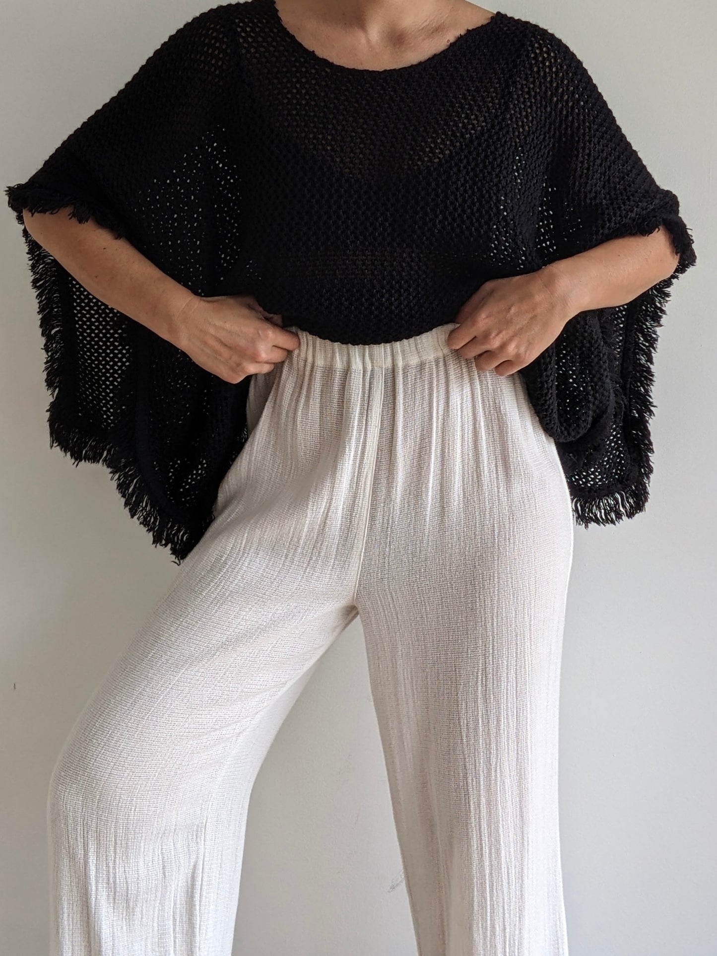 Vintage Onyx Woven Fringe Poncho
