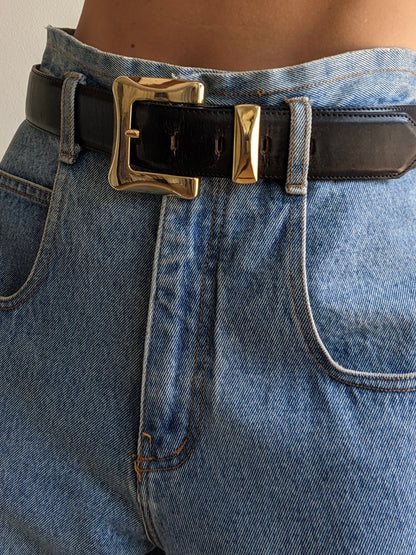 Bold Vintage Smooth Ink Black Leather Belt