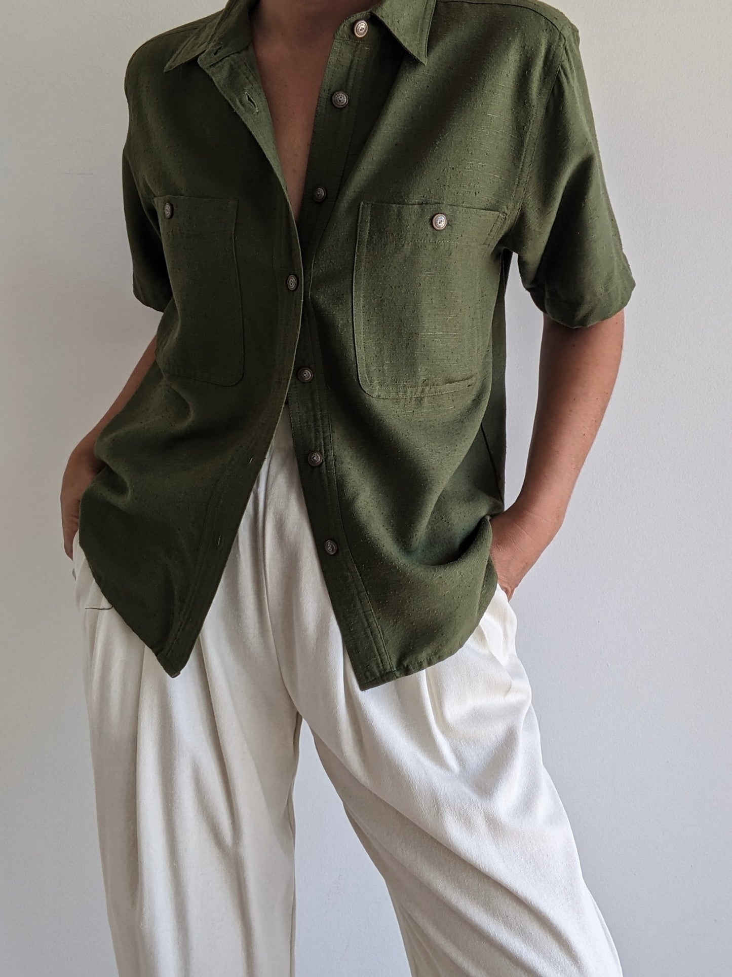 Vintage Moss Woven Silk Shirt