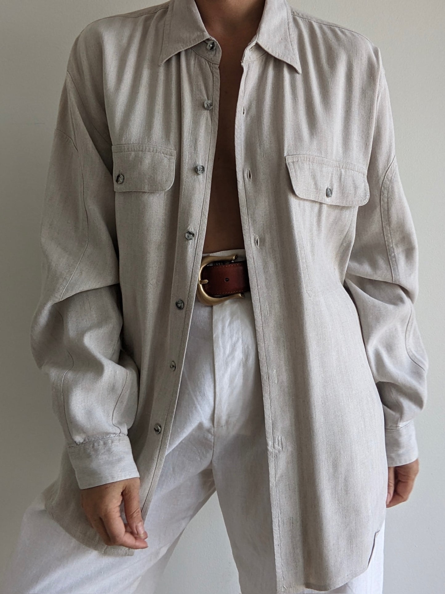 Vintage Wheat Linen Pocket Shirt