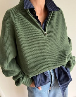 Forest Ribbed Cotton Popover Sweater
