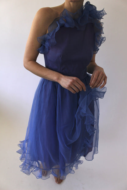 Gorgeous Vintage Bergdorf Goodman Sapphire Ruffled Dress