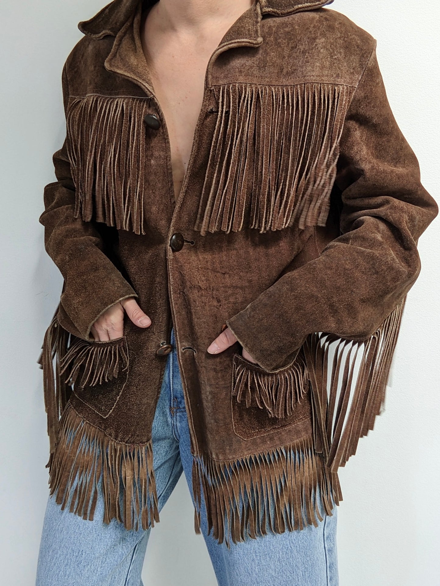 Rare Vintage Walnut Fringe Suede Jacket