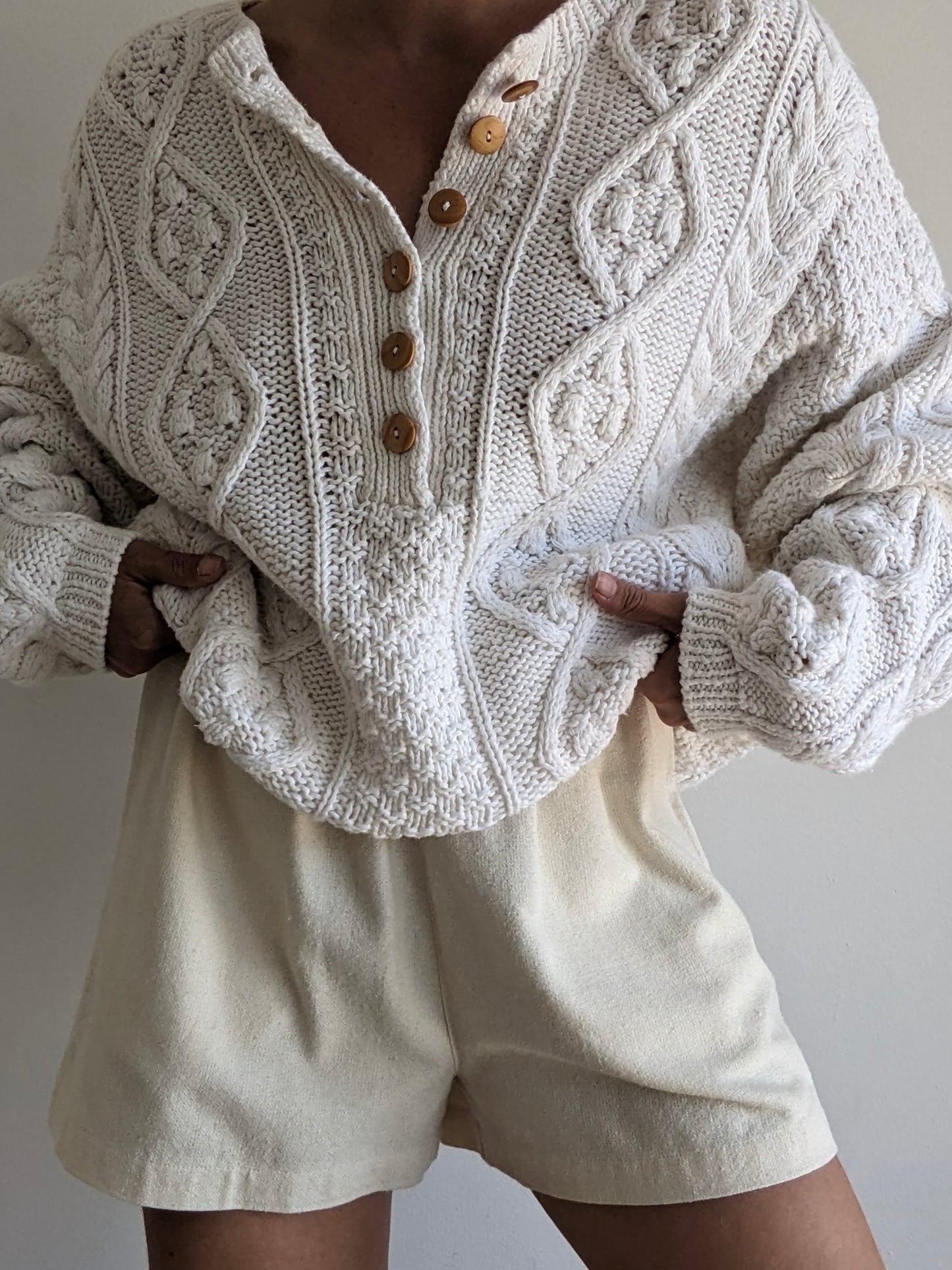 Vintage Hand-Knit Patterned Weave Henley
