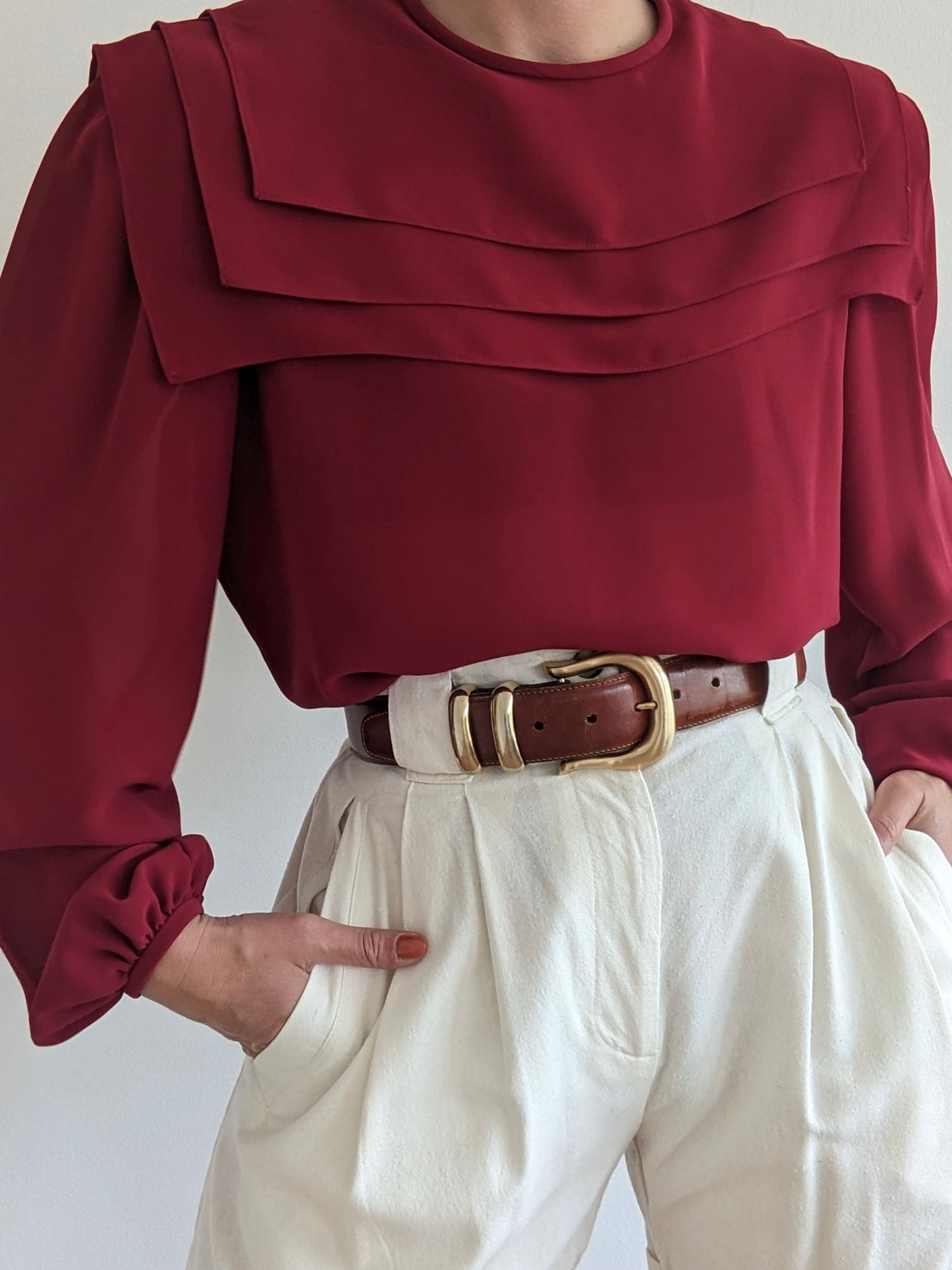 Beautiful Vintage Merlot Layered Collar Blouse