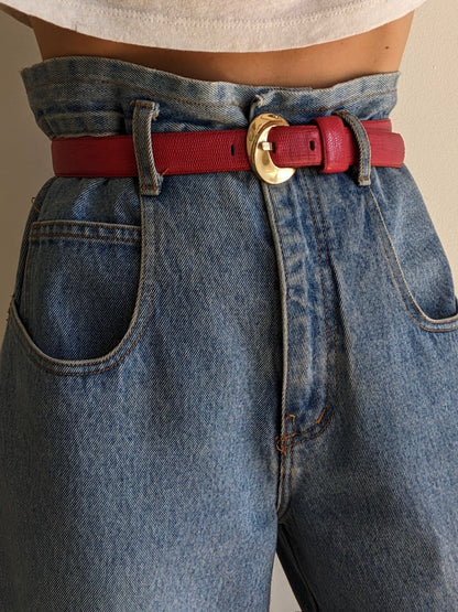 Vintage Pomegranate Reptile-Embossed Leather Belt