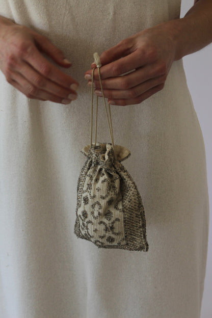 Delicate Vintage Beaded Drawstring Bag