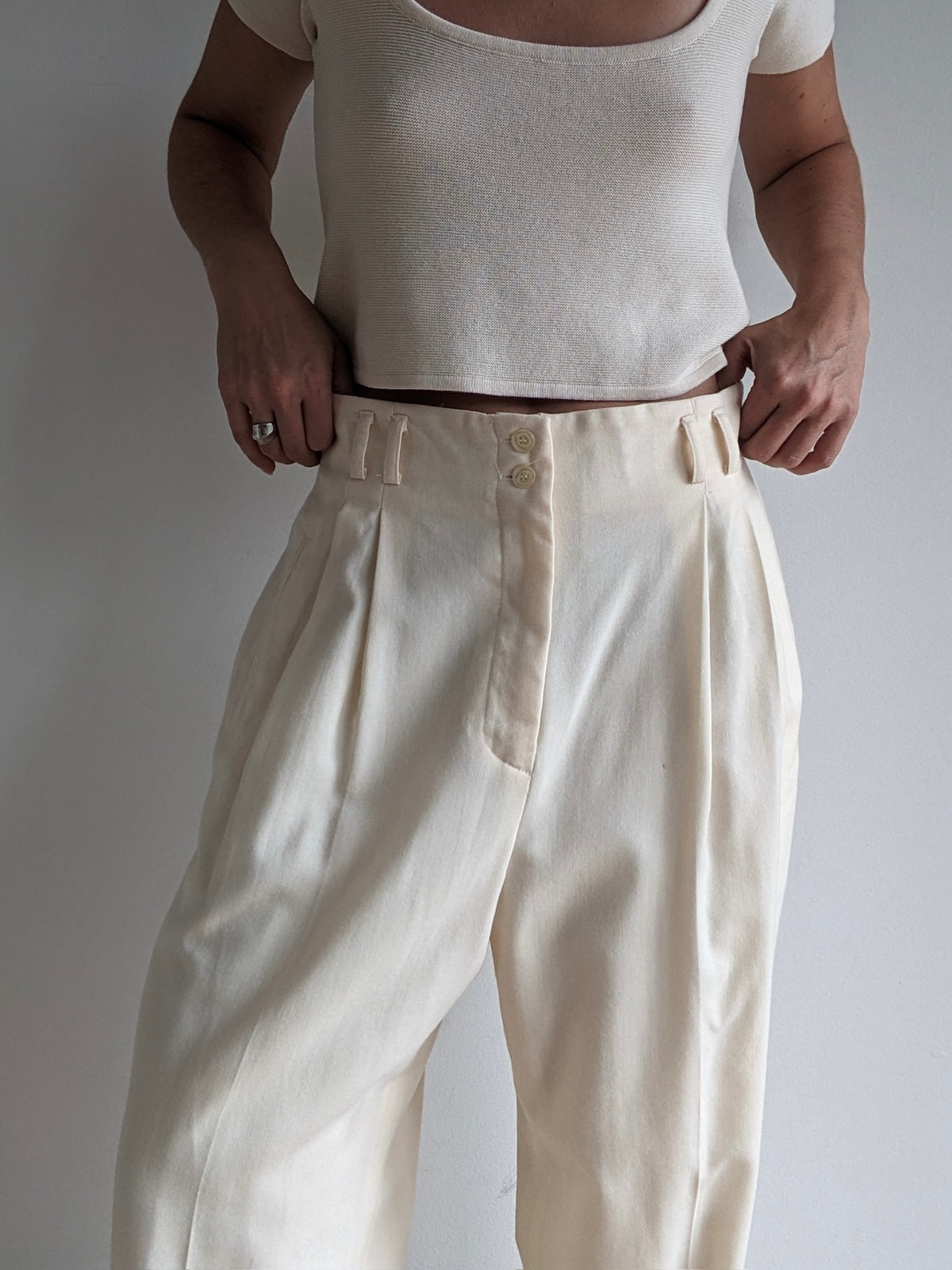 Beautiful Vintage Cream Wool Twill Trousers