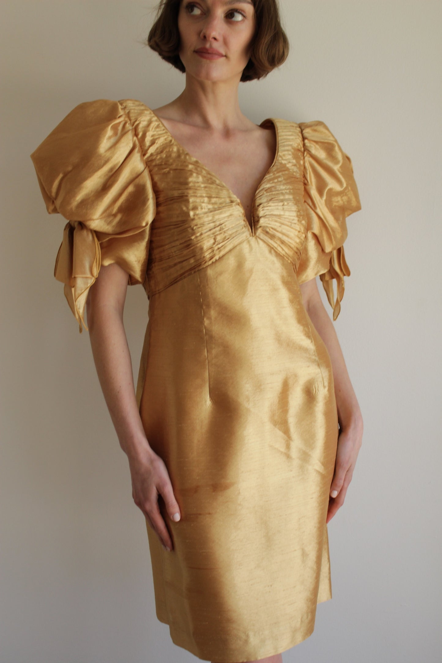 Vintage Gold Lamé Pleated Dress