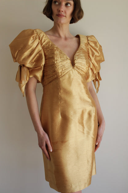Vintage Gold Lamé Pleated Dress