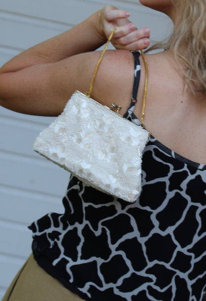 Petite Vintage Ivory Beaded Handbag