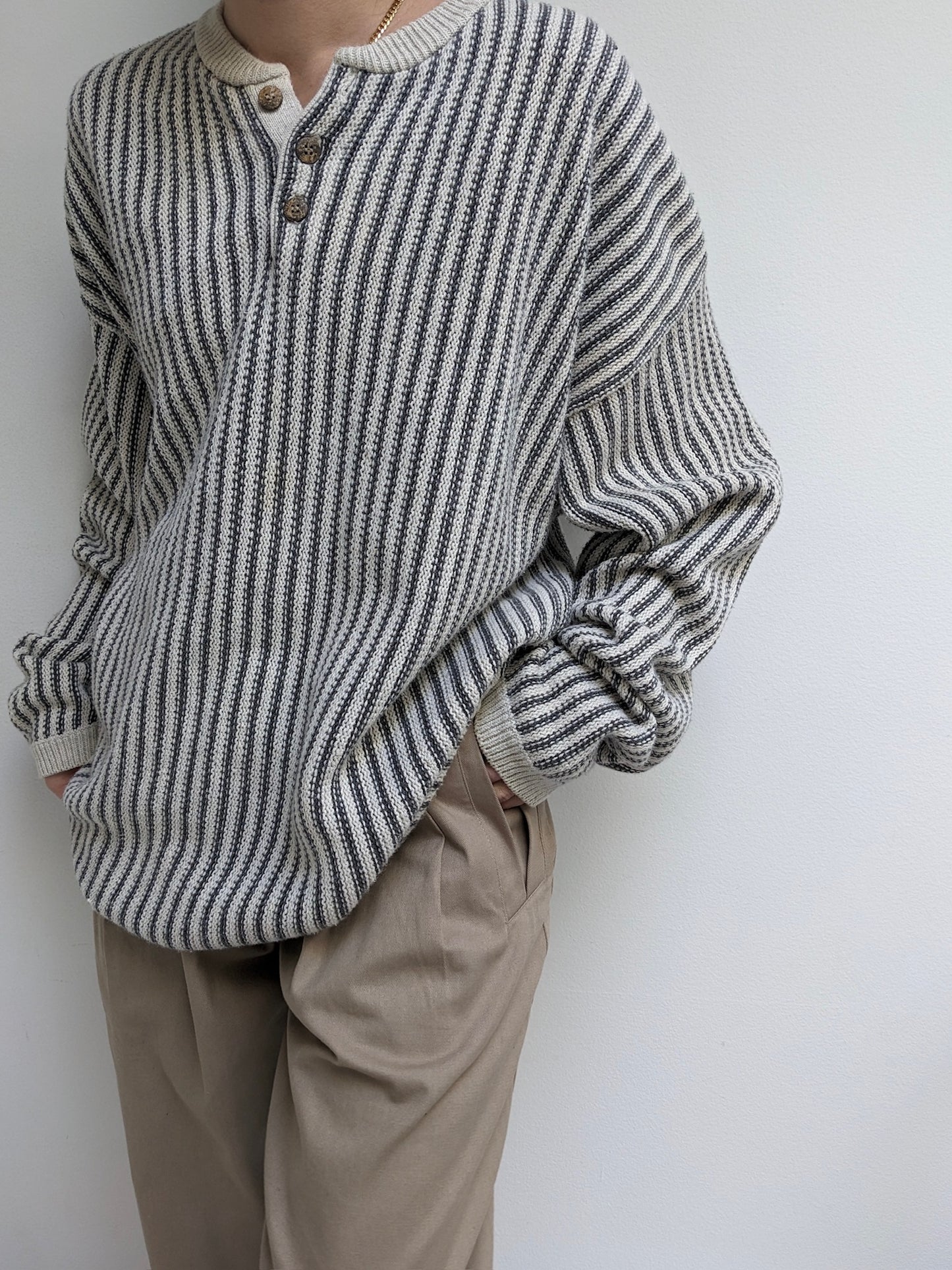 Vintage Stone Striped Henley