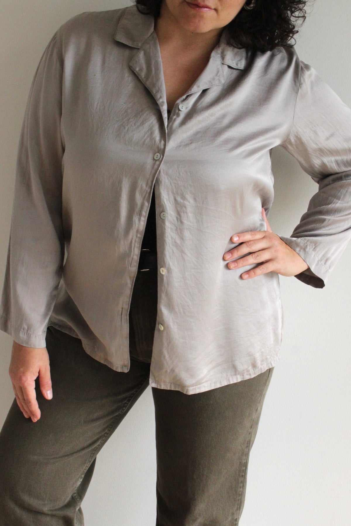 Vintage Slate Silk Charmeuse Blouse