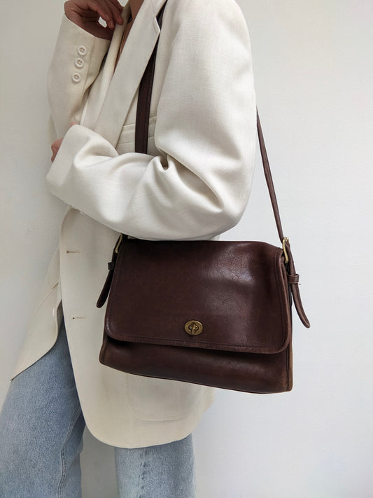 Vintage Faded Walnut Leather Coach Purse