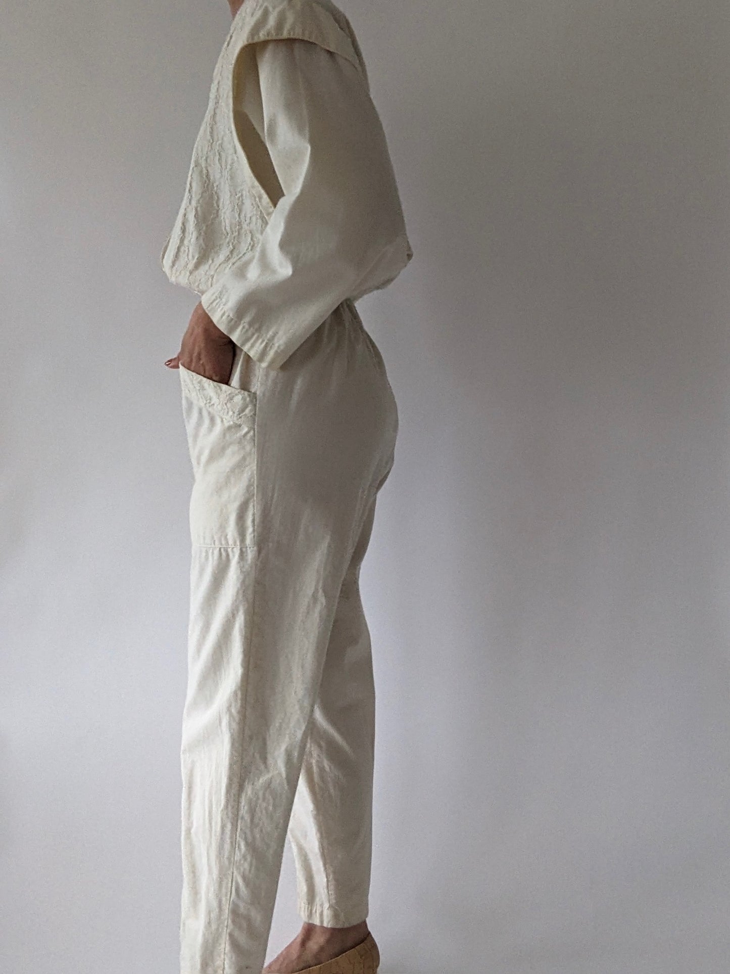 Lovely Vintage Cream Cotton Jumpsuit